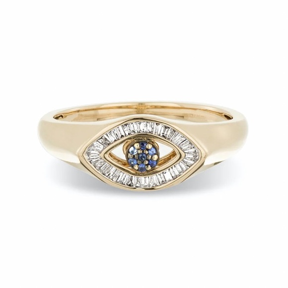 Adina Reyter Jewelry - Adina Reyter Diamond Baguette Evil Eye Signet Ring 14k  yellow gold - Size 8